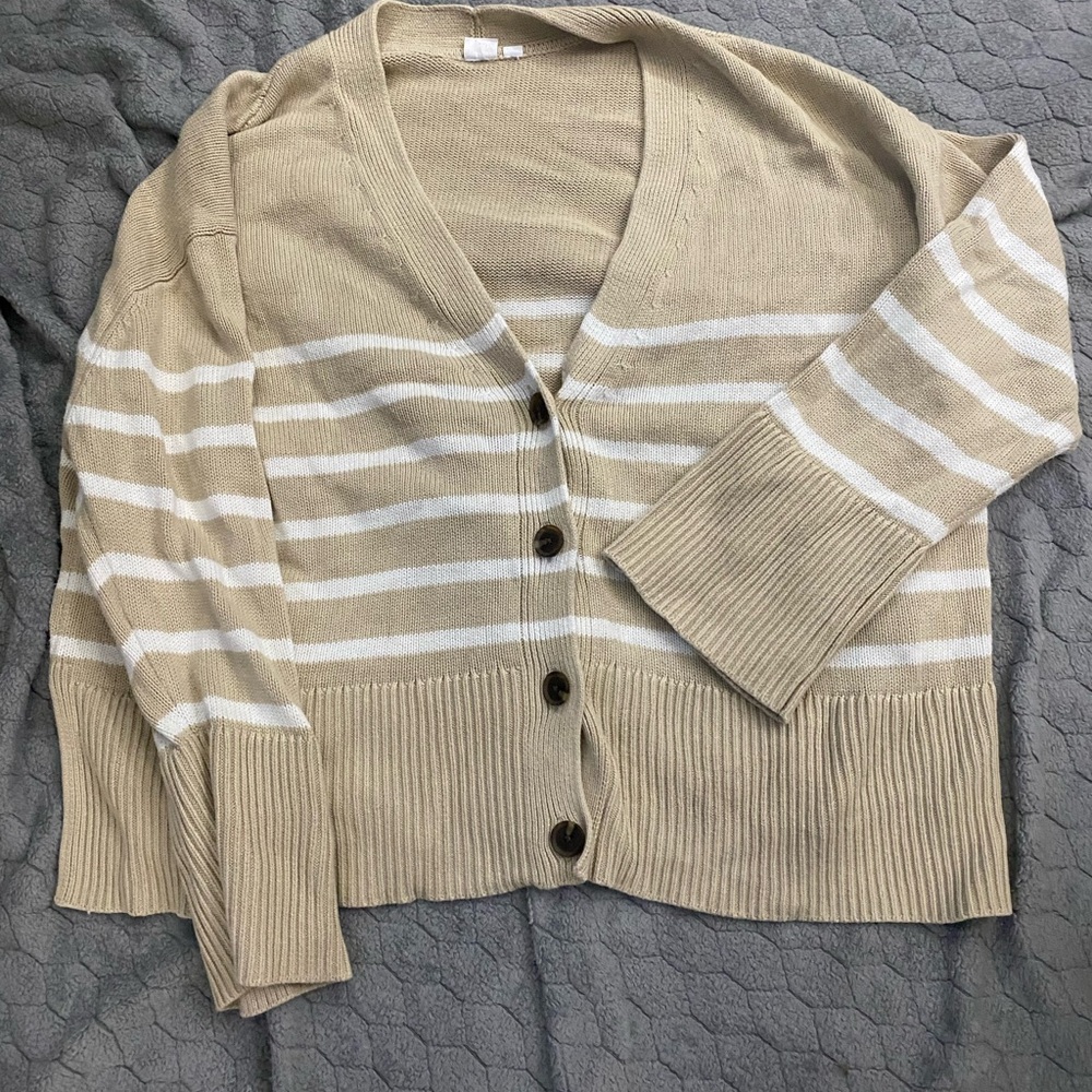 GAP Beige and White Striped Cardigan